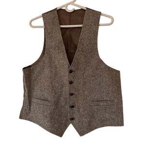 Donegal Tweed Button Vest Brown Heritage Academia fall heritage waist coat M